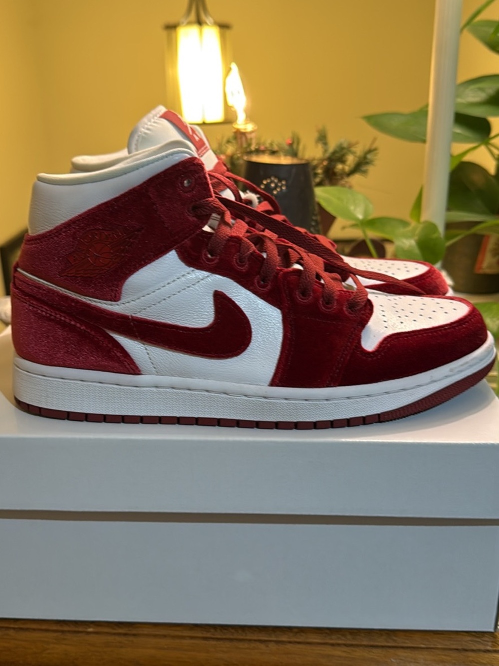 Nike Air Jordan 1 Mid White and Red Suede
